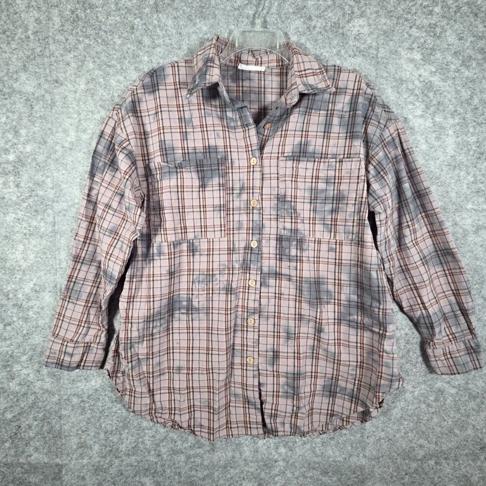 Talulah Women's Long Sleeve Button Down Shirt Plaid Tie Dye Bleach Size S